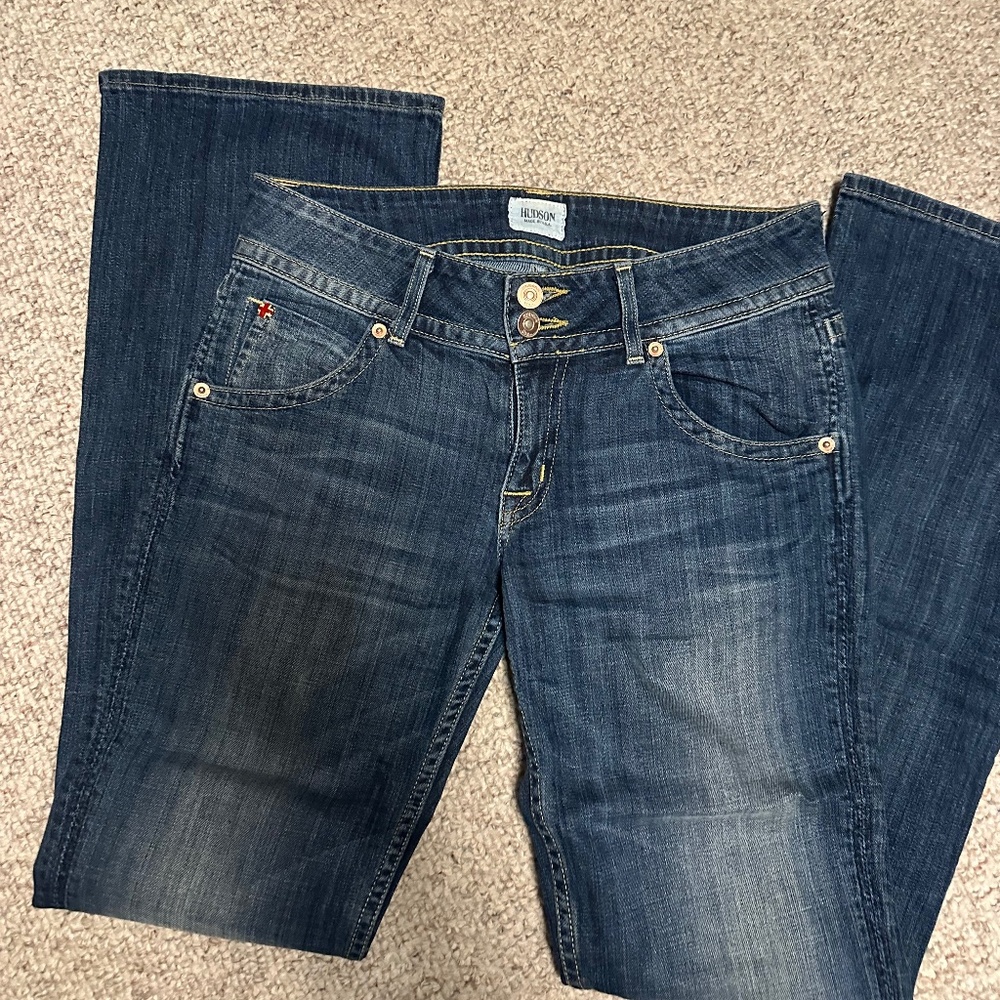 Hudson Signature Flap Pocket Bootcut Jeans –Dark Wash